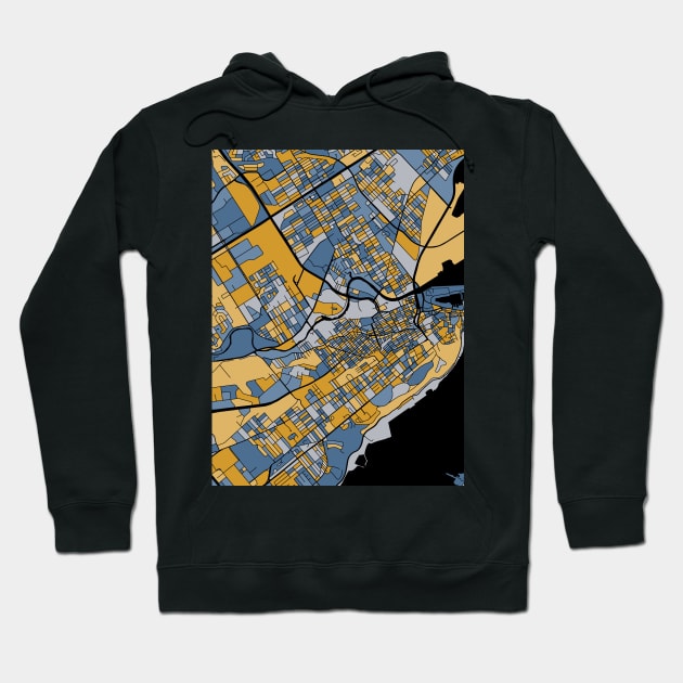 Quebec City Map Pattern in Blue & Gold Hoodie by PatternMaps